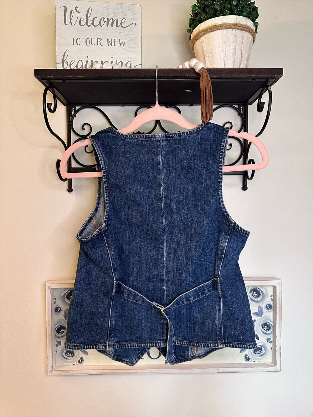 Express Dark Blue Denim Gold Button-Front Vest NWT - Picture 4 of 5